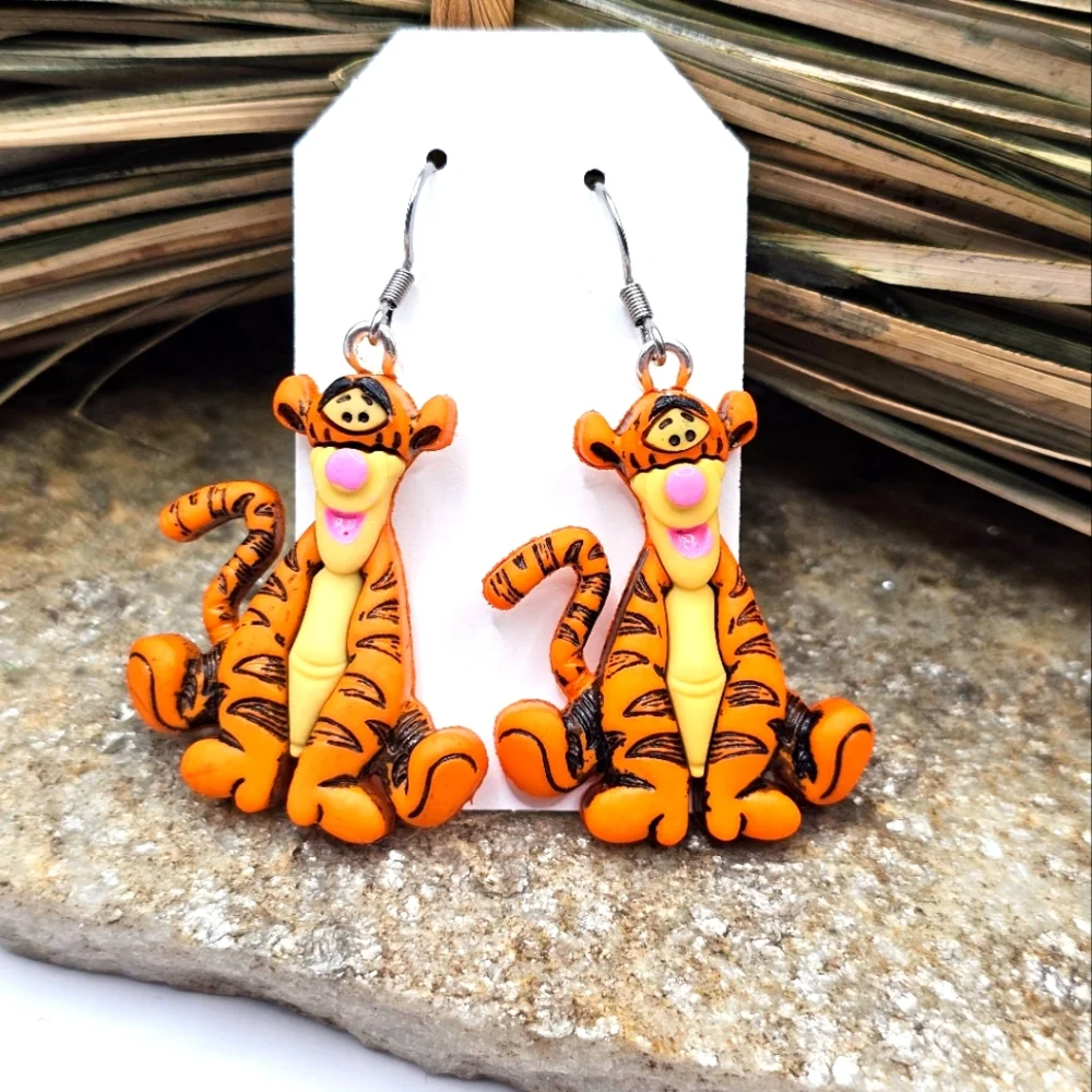 Tigger Earrings Pierced Disney Character Winnie the Pooh Light Weight Handmade